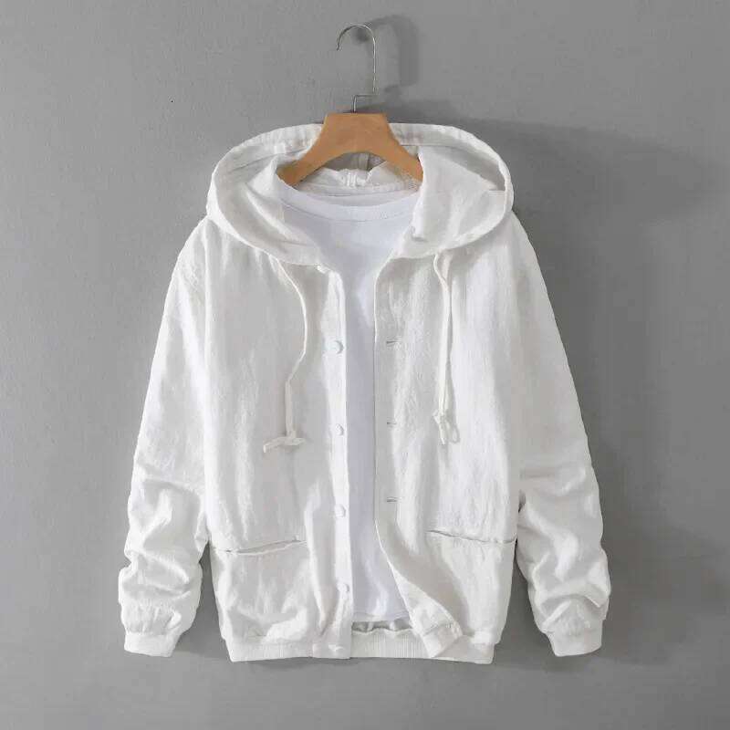 Designer Clothing 2025 Men Summer Breathable Cotton Linen Jacket Street Casual Hooded Coat Male Solid Button Jackets Youth Japan Vintage Clothes
