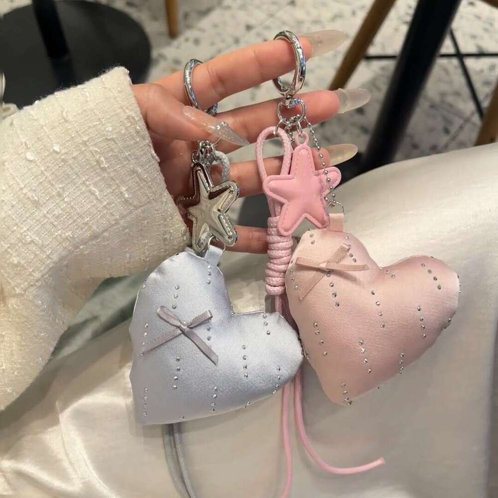 DHpet_wholesale Kawaii Bow & Heart Phone Charm - Cute Korean Style Acetate Keychain for Girls, Bag Accessory (28g) in Pink/Grey/Cream