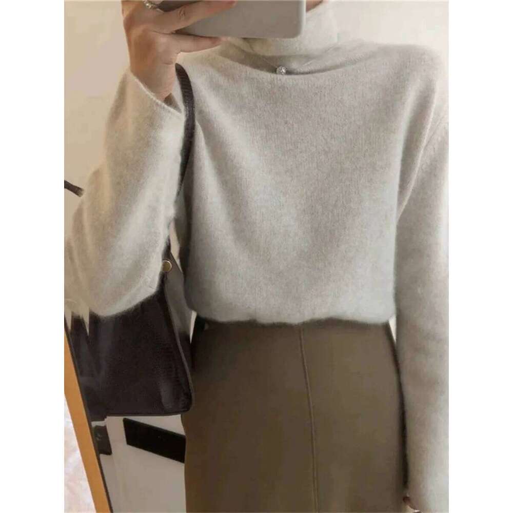 Fall And Winter Pile Cashmere Women's Loose Pullover Slim High Neck 100% Wool Sweater Base 250806