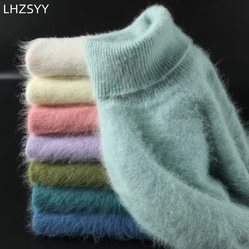 Autumn Winter Womens 100% pure Mink Cashmere Sweater Lapel Pullovers Loose Knit Tops Korean Wild Sweater Female Jacket Jumpers 250804