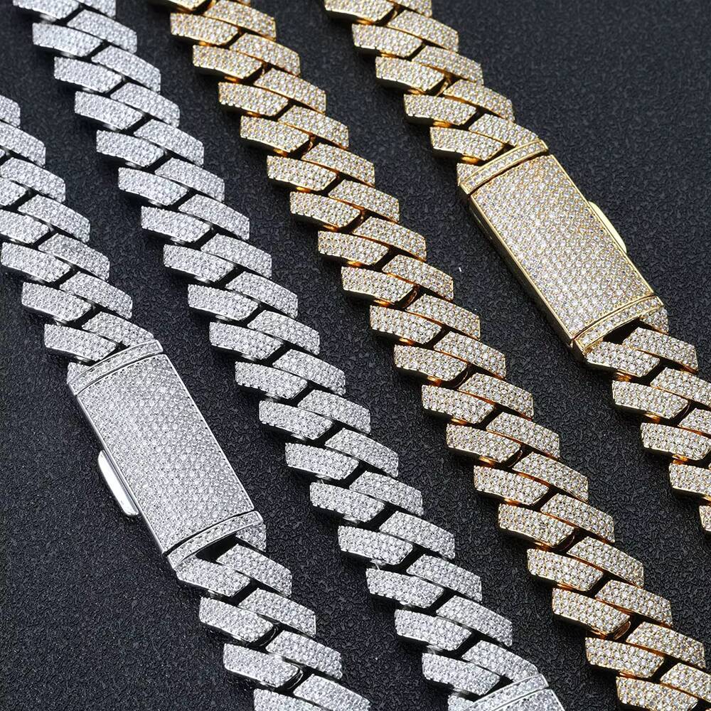 NUOYA 16MM Hight Quality Iced Out 3 Row Diamond Cuban Link Chain White Gold Plated Bling Stone Cuban Chain Necklace for Women