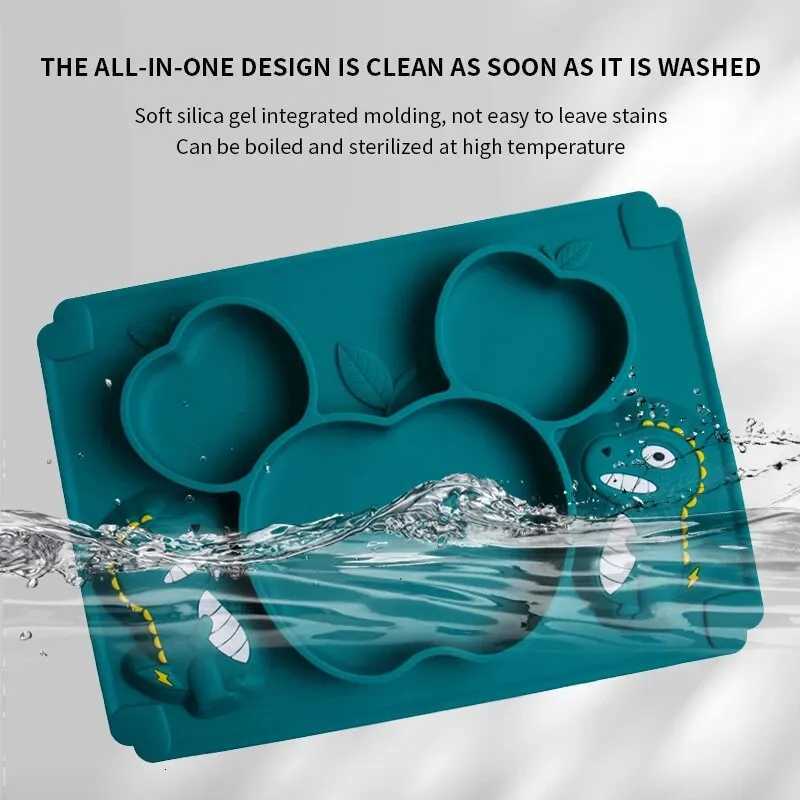 1 PCS Childrens Cartoon Dinosaur Silicone Dinner Plate Infant Training Food Bowl Integrated Suction Bowl Tableware X250806