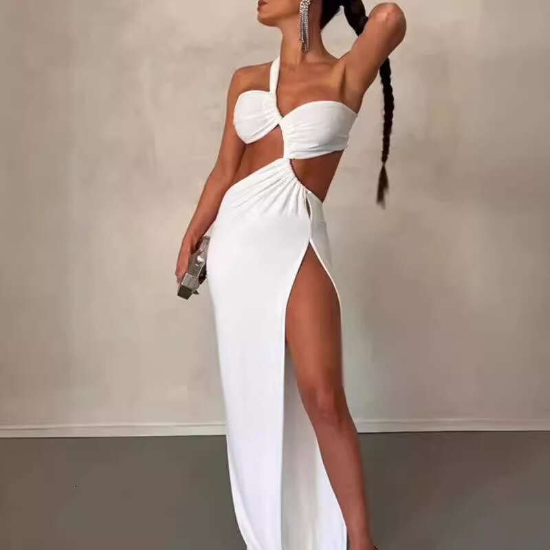 Women's Summer New Solid Color Sleeveless Slit Sexy Backless Irregular Dress 661 B5