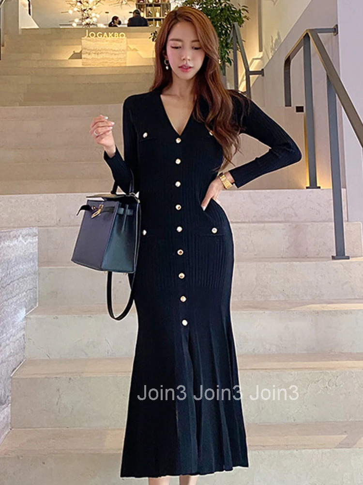 Spring Vintage Korean Style Maxi Dresses for Women Long Sleeve Bodycon Mermaid Robe Elegant Fashion Ladies Party Vestidos Femme