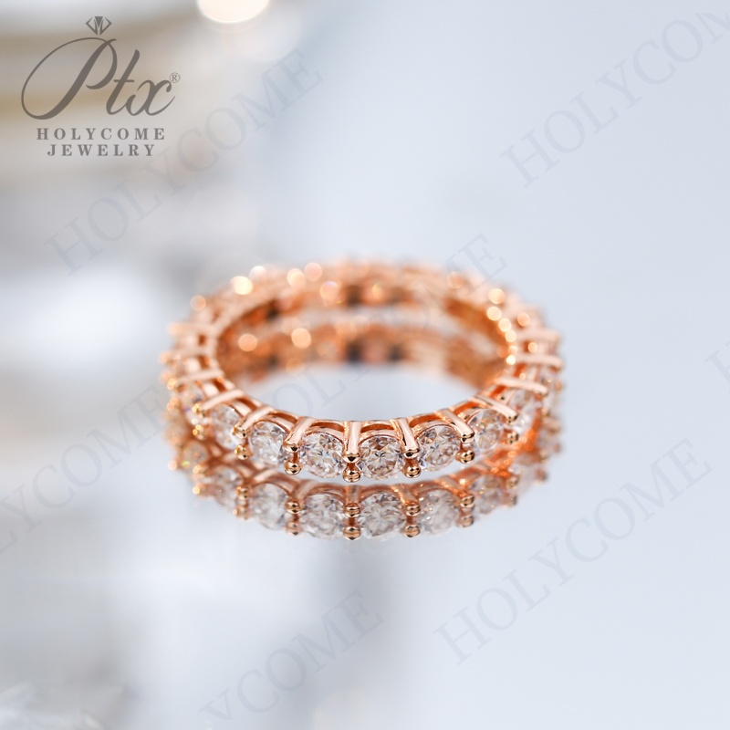 Luxury 3mm Moissanite Full Eternity Diamond Engagement Ring For Women S925 Silver Rose Gold Plated Wedding Band Rings Fine Jewelry Gift