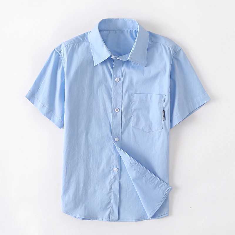 Summer Kids Blue Shirts for Girls School Uniform Blouses for Boys Short Sleeve Preppy Cotton Children Clothes Dresses 8 10 14 Y X250806
