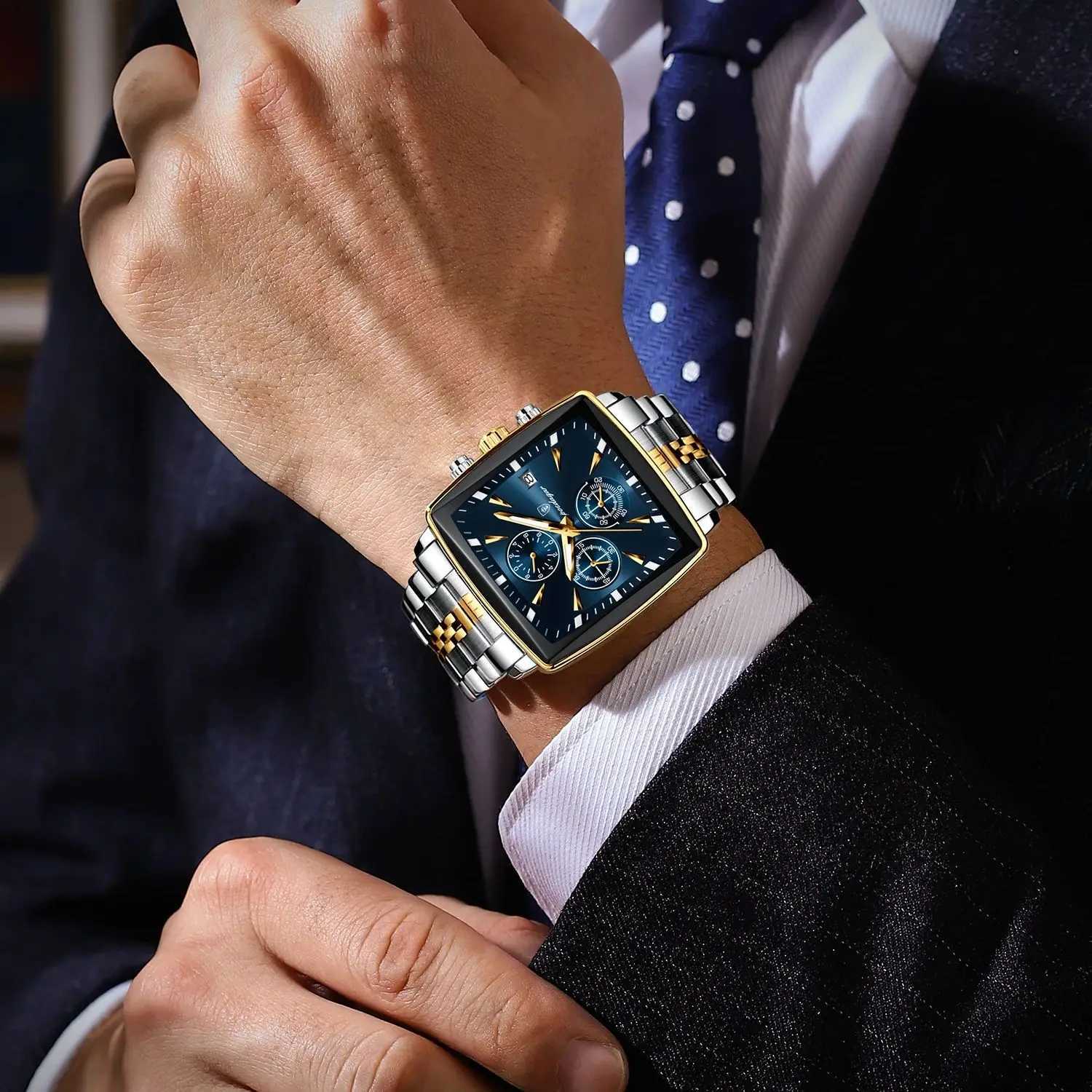 POEDAGAR Top Fashion Mens Luminous Waterproof Stainless Steel Mens Chronograph Date Military Quartz Mens Wristwatch W250806