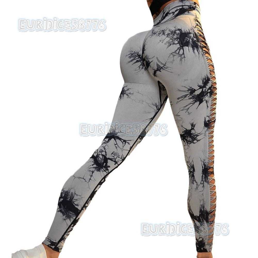 New Yoga Wear Fitness Pants for Women Peach Lift Sports Nine-point Pants Tight-fitting Quick-drying Tie-dye Yoga H250806