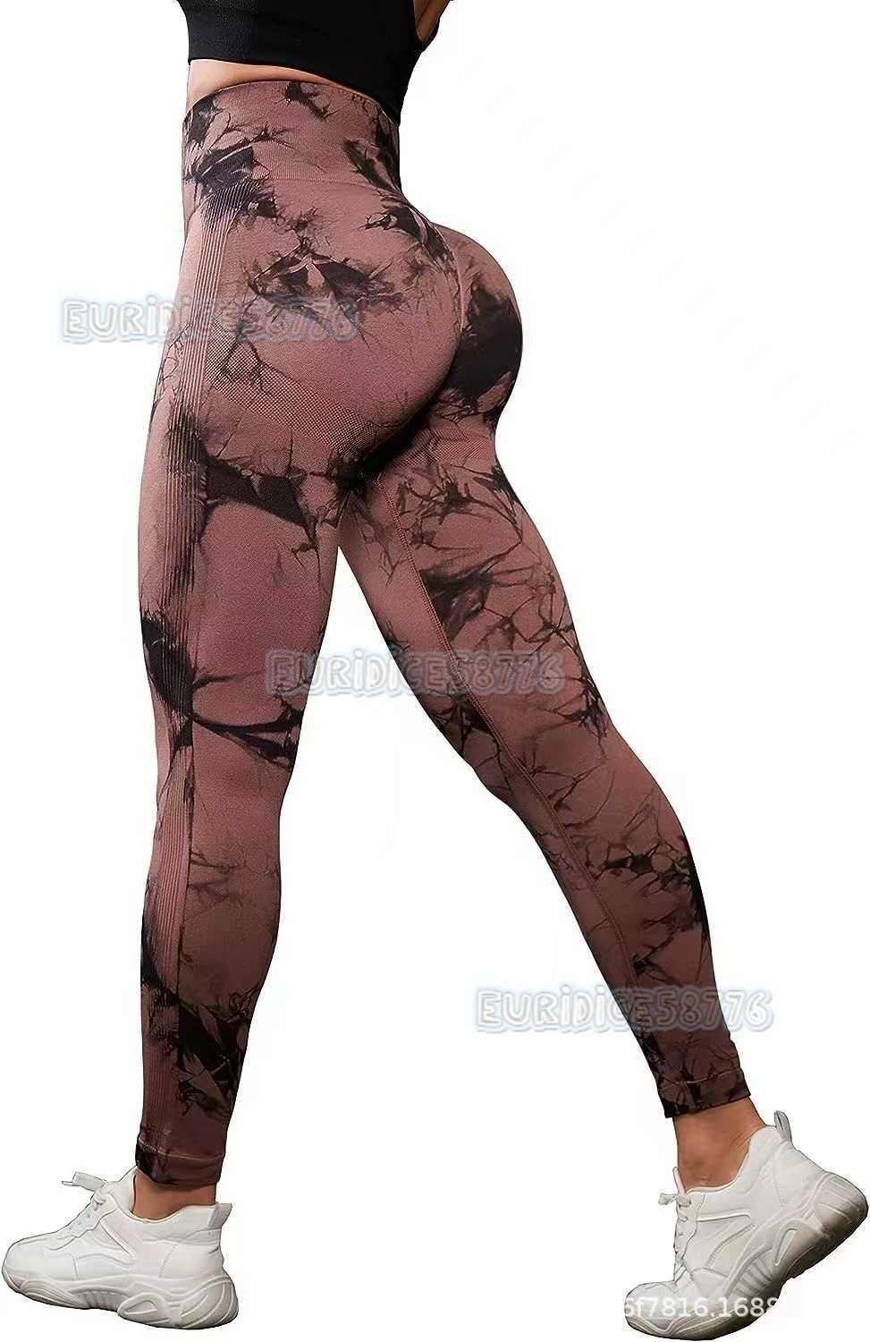 High Waisted Tie Dyed Hip Lifting Quick Drying Fitness Pants for Running Breathable Peaches Hip Lifting Compression Training 9-inch Yoga Pants H250806