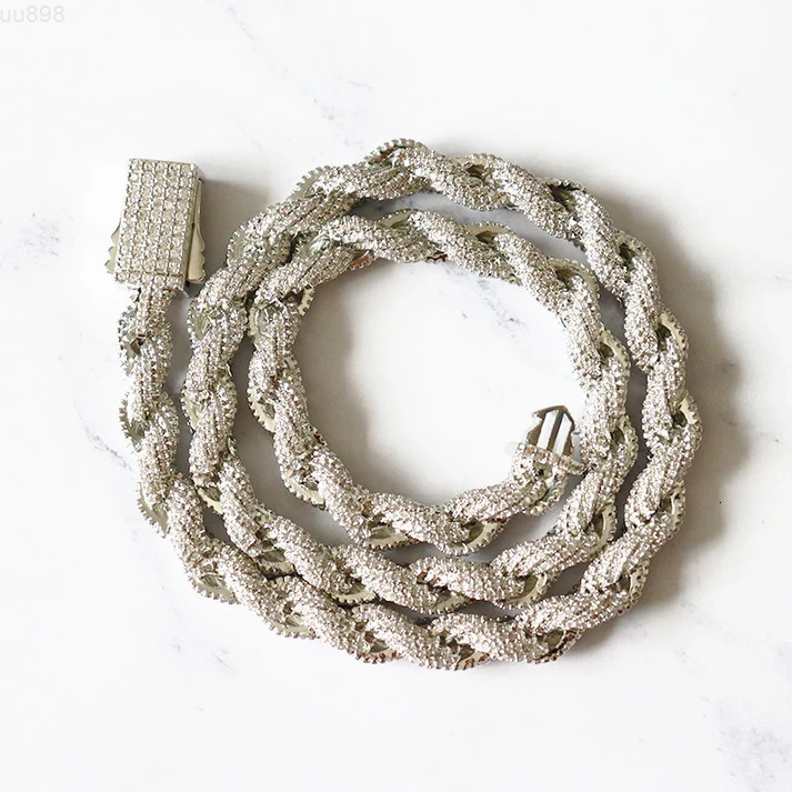 VVS Moissanite Diamond Iced Out Rope Chain Hip Hop Gold Plated Rope Chain Fashion Jewelry 8mm Silver 925 Rope Chain