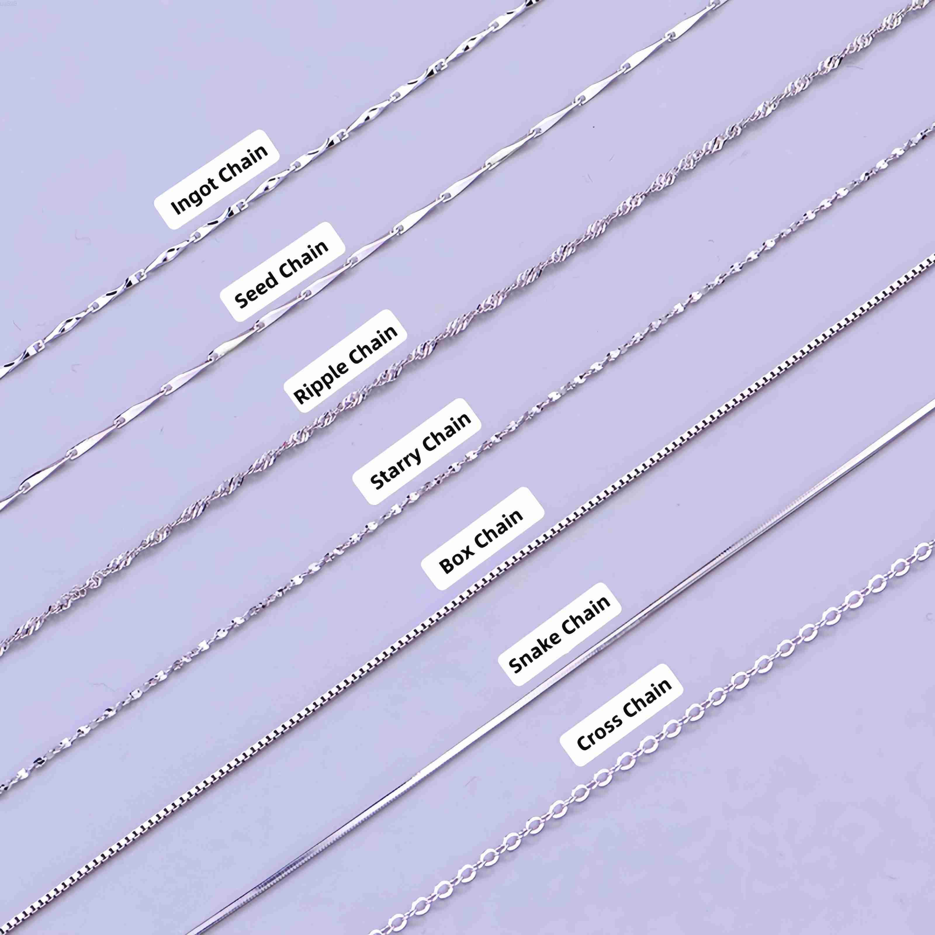Gold Plated Sterling Silver 925 Jewelry Chains Platinum Rose Gold Inogt Seed Ripple Starry Box Snake Cross Chain Necklace