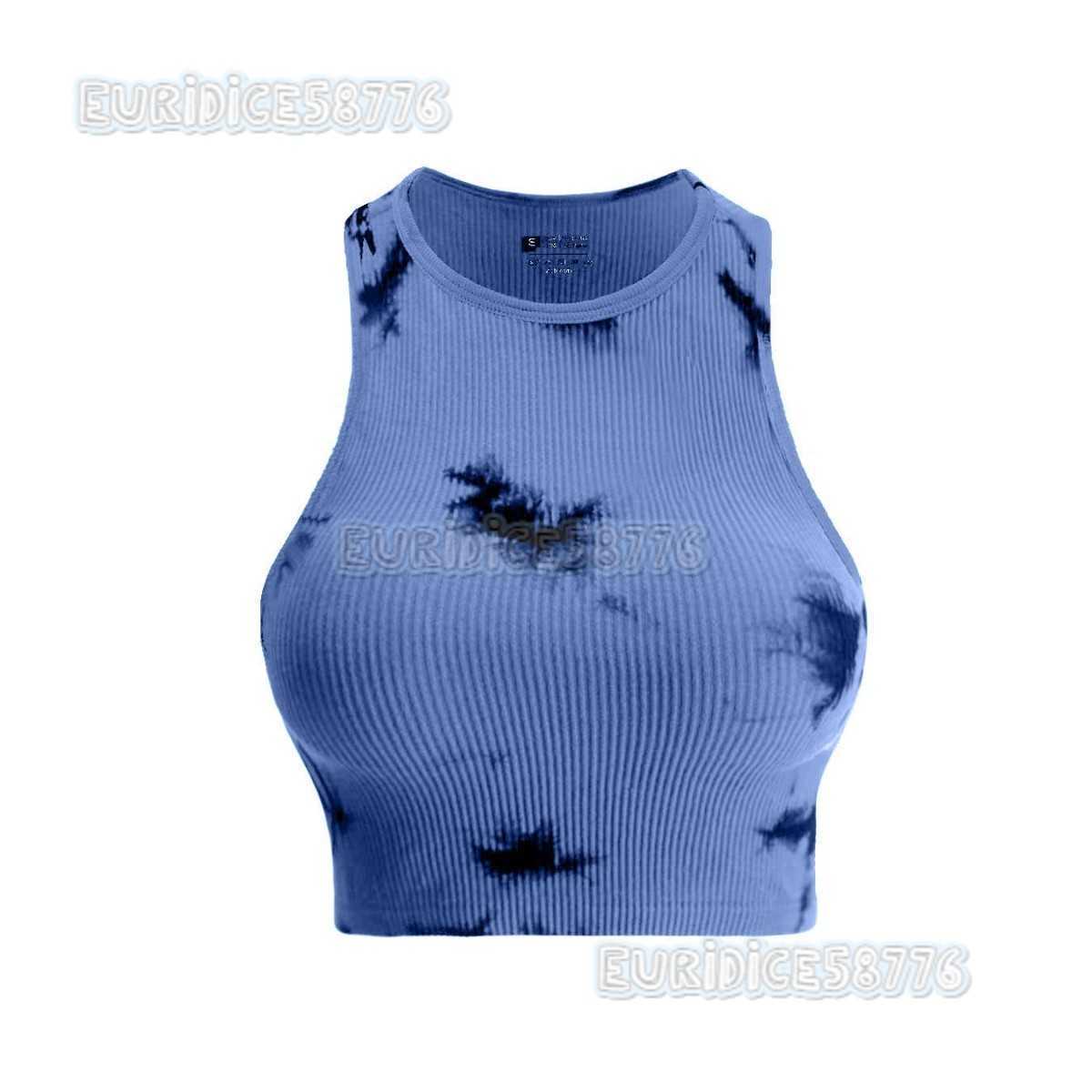 Short Round Neck Tie-dye Solid Color Tank Top Summer Tight-fitting Crop Top Sleeveless Hot Girl Top for Women H250806