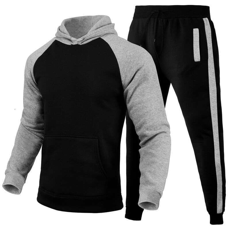 Designer Leisure High Quality Clothing New Color Matching Plus Veet Hooded Pullover Loose Trend Men's Raglan Sleeve Sports Sweater Suit