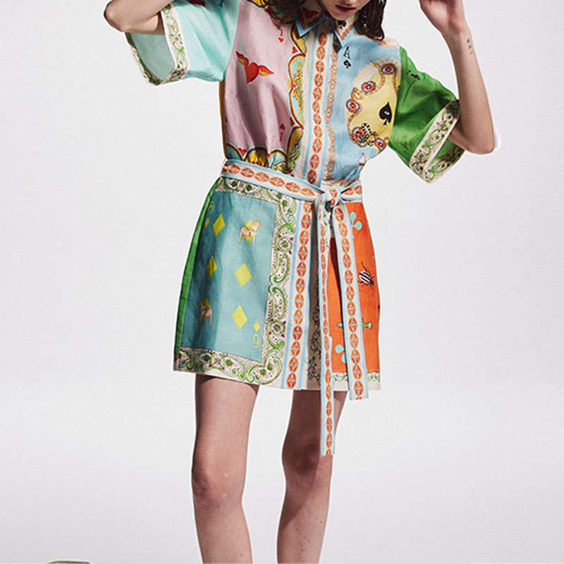 New Women's Fashion Casual Printed Shirt Elegant Short Summer Dress B5