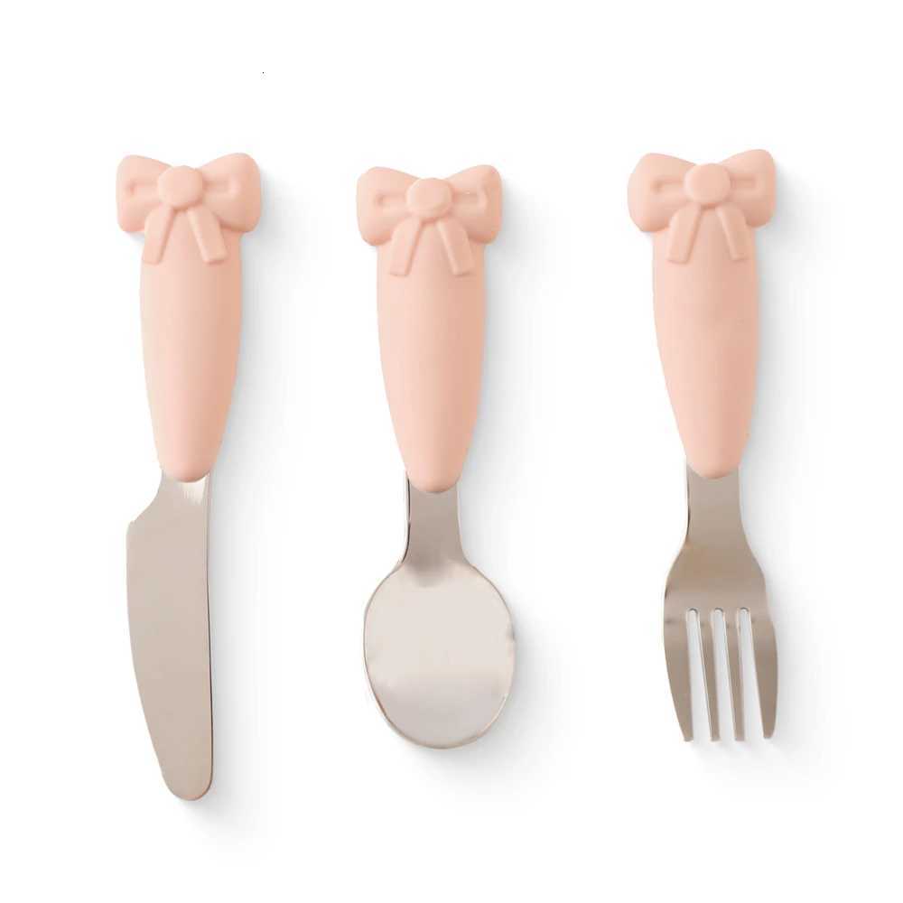 Baby Tableware Set BPA Free Silicone Bow Dish Tie Bowl Fork Food Plate Stainless Spoon Non-slip Tableware Newborn Feeding Tool X2508061