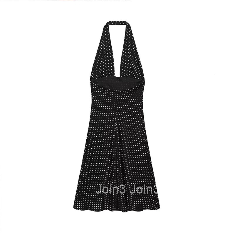 Dress Summer Womens New Chic Dot Print Slim V-Neck Hanging Neck Elegant Travel Dress Womens Street Fashion Party Dress