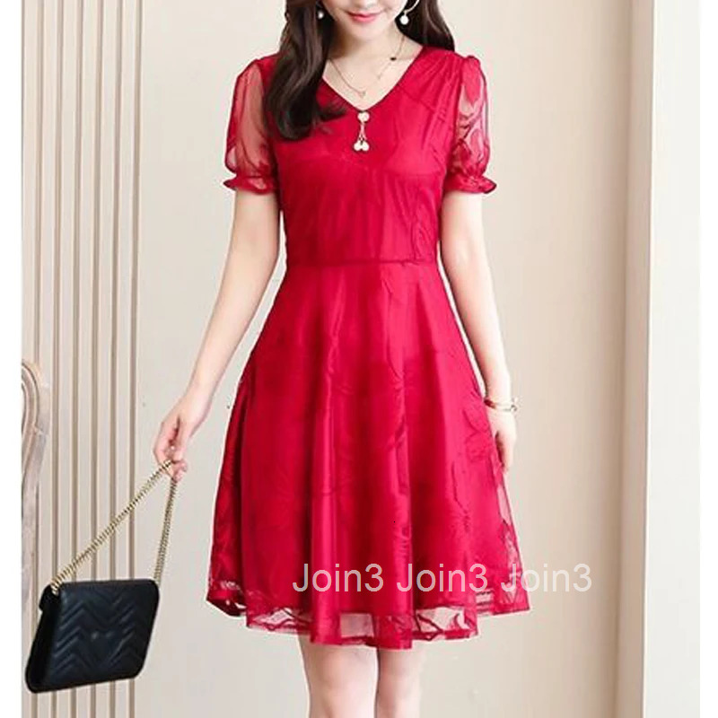 Elegant Fashion Sexy Mesh Lace V Neck Party Ladies Dresses Fashion Slim Short Sleeve Midi Dress for Women Summer Vestidos