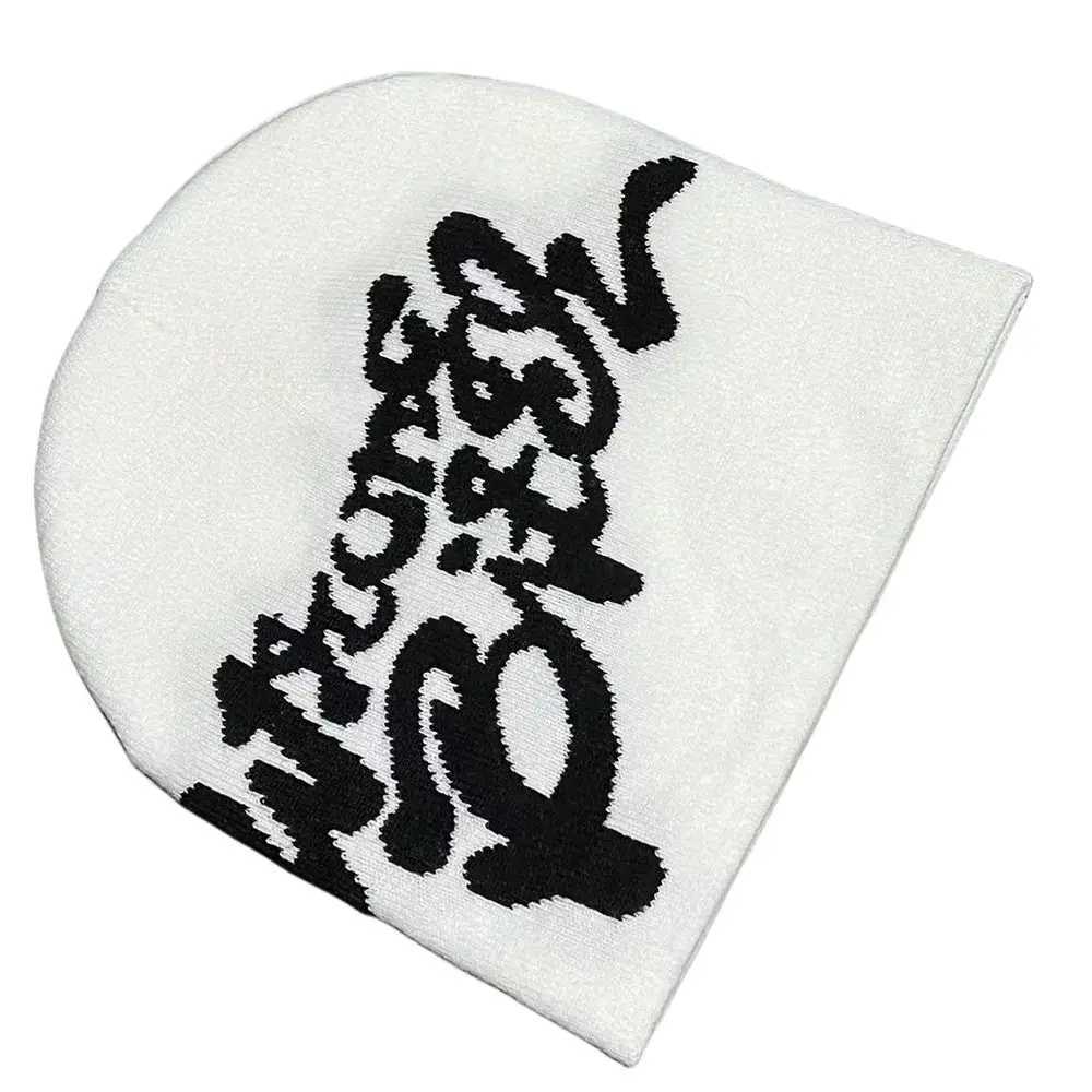 2K Ins Hip Hop Skullies Casual Cap Cold Cap Men Women Beanie Bonnet Letter Printing Knitting Cap Hat Gothic Wool Acrylic Warm L250806