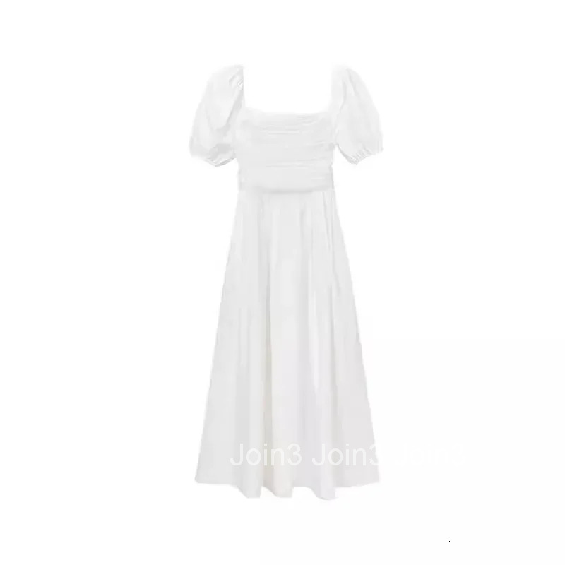 Elegant High-Waisted Long Dress Slimming Petite Puff Sleeve Summer New Style French Chic Square Collar White Dress For Women
