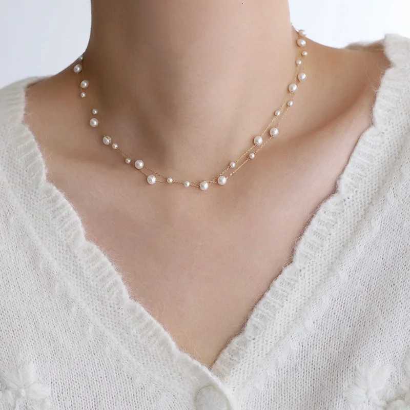 Stainless Steel Imitation Pearl Choker Necklace for Women Vintage Elegant Gold Color Clavicle Chain Necklace Jewelry Gift Y250805