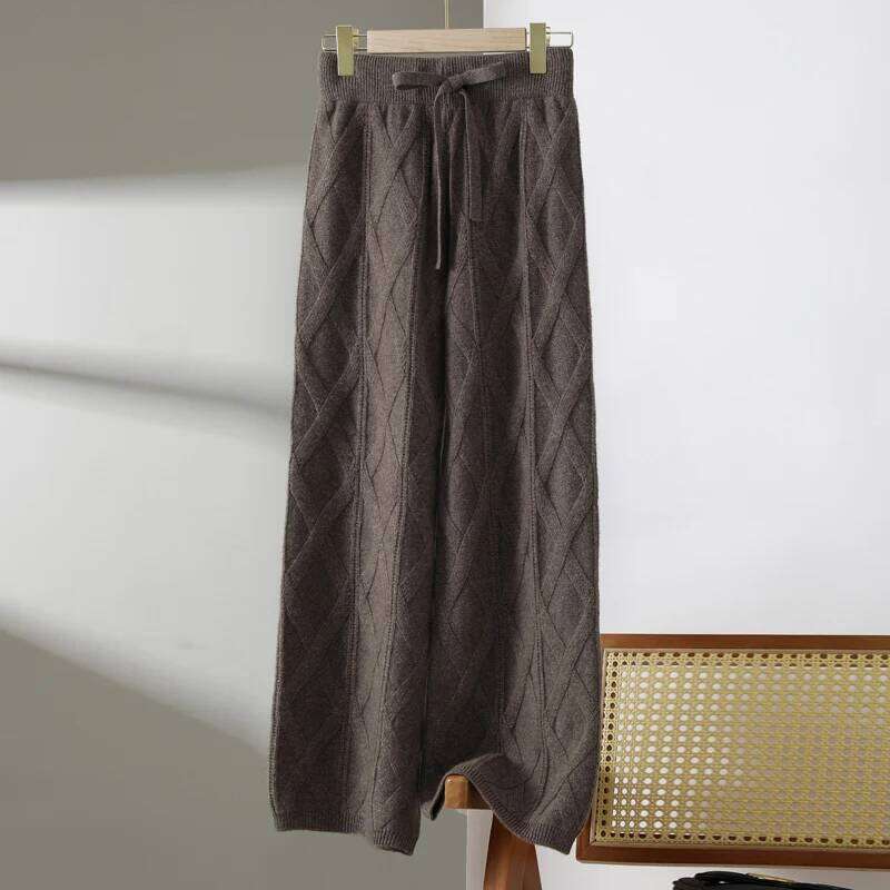 100% Merino Wool Women's Knitted Trousers, Dia Pattern, Warm, Thickened, Wide-Leg Pants, 2024 Autumn And Winter New Style 250806
