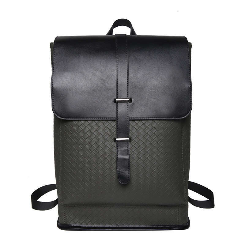 Trendy Brand Simple Men's Personality Flip Cover College Student Laptop Bag Large Capacity Commuter-Woven - Texture Leather