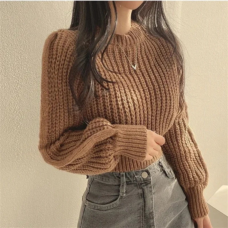 Loose Vintage Harajuku Lantern Long Sleeve Women Sweater Korean Autumn Winter Knitwear Soft Warm Tops Chic Solid Femme Sweater 250806
