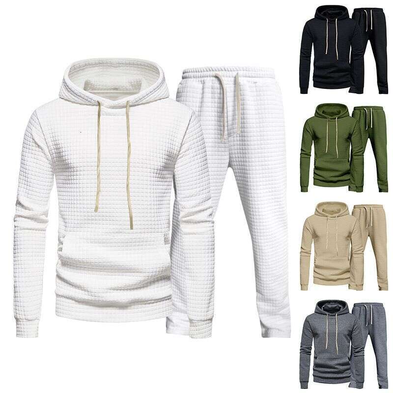 Designer Leisure High Quality Men's Clothing jacquard small square hooded sweater trousers casual sports men's suit