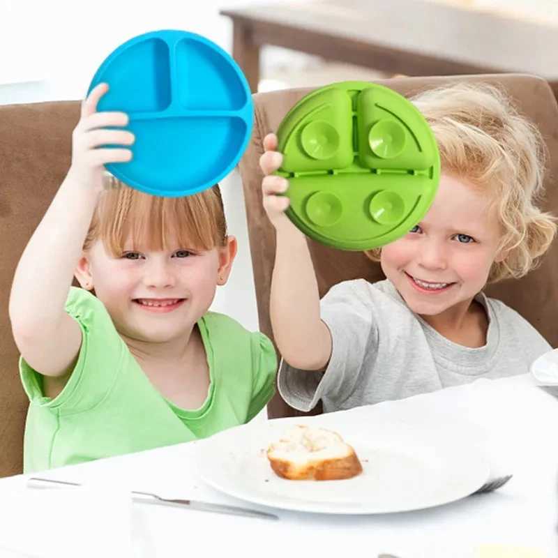 Baby Silicone Feeding Dishes Children Suction Plate Suction Sucker Bowl Wood Fork Spoon Set Toddler Training Tableware BPA Free X250806