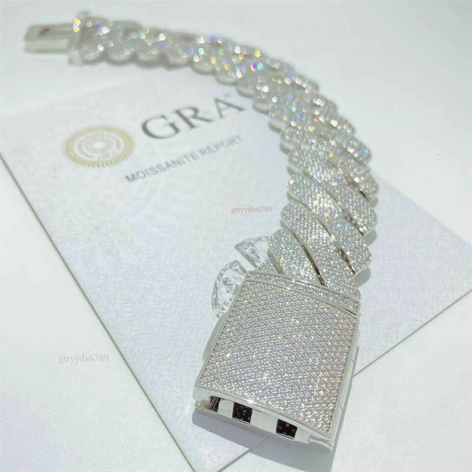 Custom Pass Dia Tester Moissanite Hip Hop Jewelry Cuban Link Chain Iced Out 26mm 4 Row Sier Bracelet
