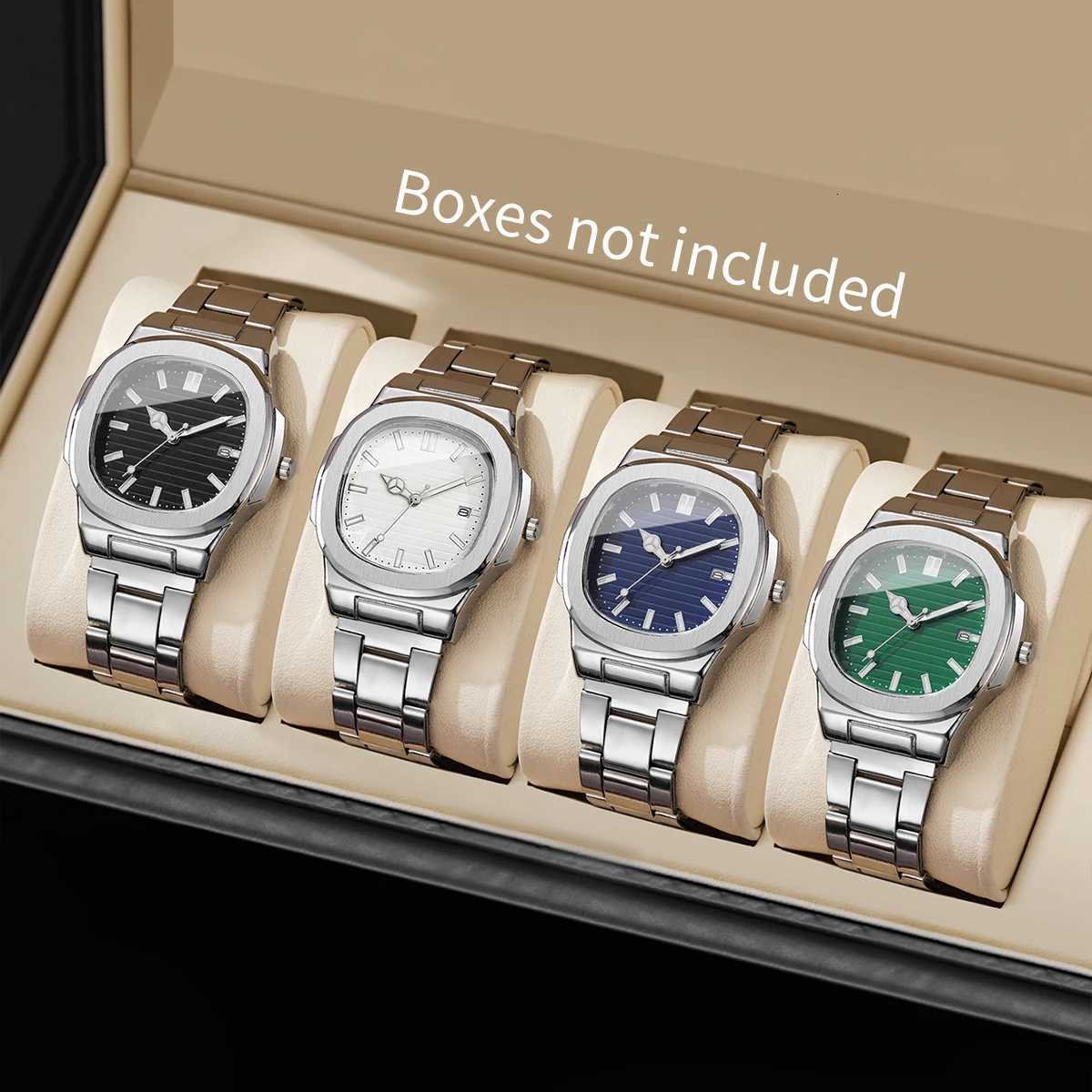 2/4PCS Men Busin es Set Fashion Square Dial Quartz Wrist Watch with Calendar Lendar Reloj HombreWithout Box W250806