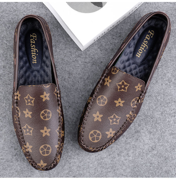 Autumn New Mens Printed Casual Leather Shoes Handmade Soft Soles Comfortable Big Size 37-45 Casual Shoes Free Shipping