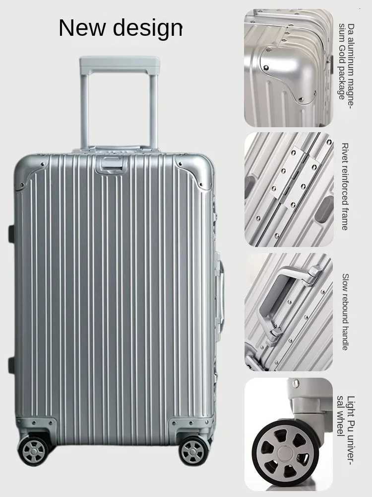100% Aluminum Suitcase Metal Hard Travel Case Carry-on Luggage Universal Wheel 20/24/30 inch Cabin Suitcase Aluminum Frame W250805