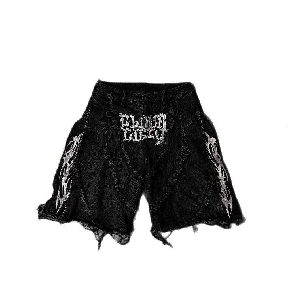 Zipper Patchwork Patch Embroidery Frayed Hem Jeans for Men High Street Design Loose Straight Pants