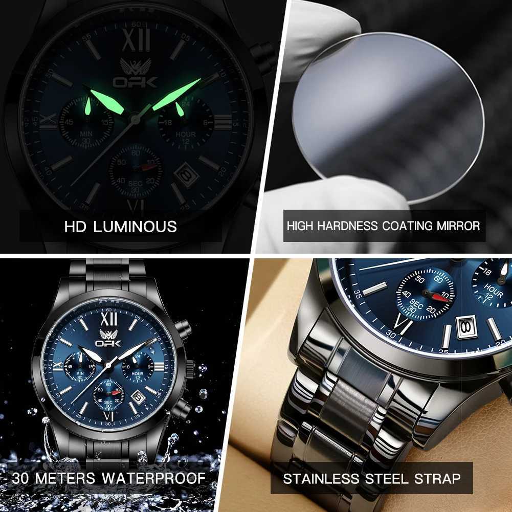 OPK Mens es Trend Fashion Original Quartz for Men Waterproof Luminous Date Chronograph 24h Dual Scale Dial Watch W250806