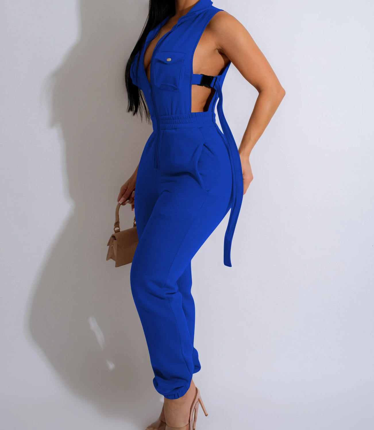 Jumpsuits for Women Summer Sexy Spicy Girl Side Button Zipper Sleeveless 4 Pocket Jumpsuit Streetwear Fashion Overalls 250804