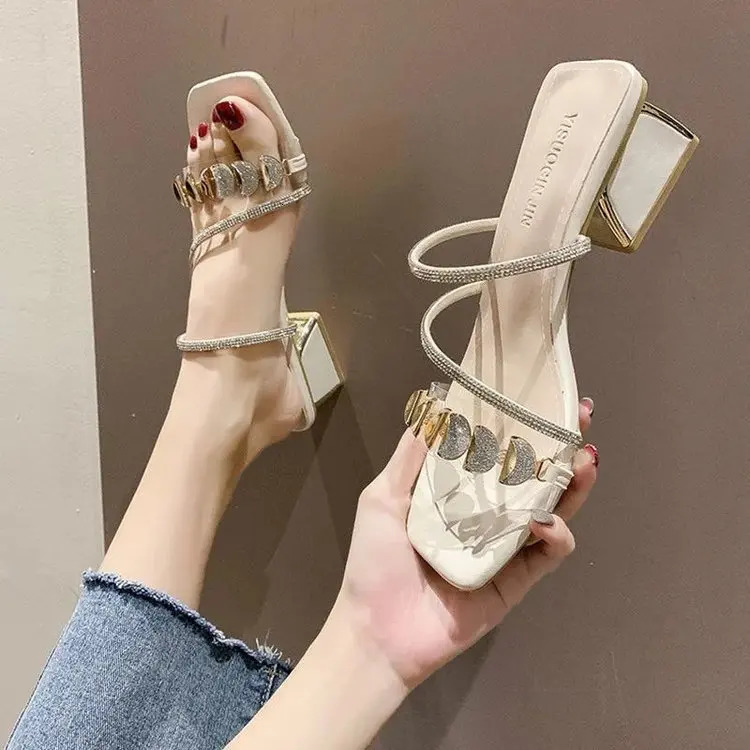 High Heel Sandals Summer Women Fashion Rhinestone Ladies Sexy Sandals Female Leather Sandals Plus Size 34-40 250731