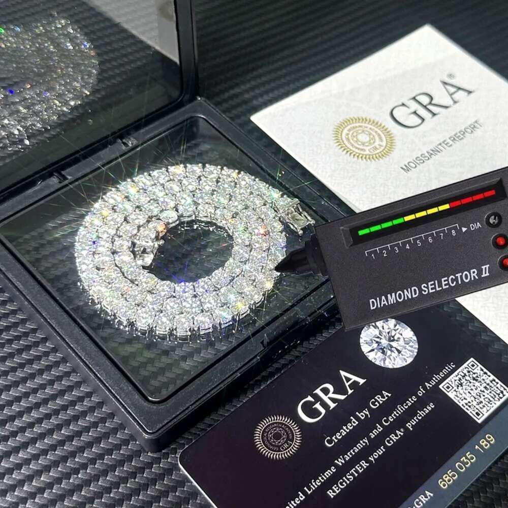 Moissanite tennis chaindesigner hiphop necklace 2mm 3mm iced out dia sterling sier 4mm 5mm moissanite tennis chain