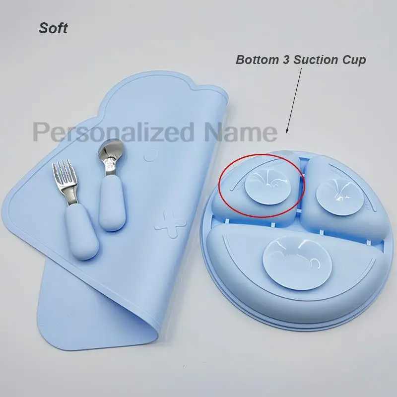 4PCS Baby Silicone Sucker Bowl Plate Cup Mat Spoon Fork Sets Children Non-slip Tableware Baby Feeding Dishes BPA-Free Custom X250806
