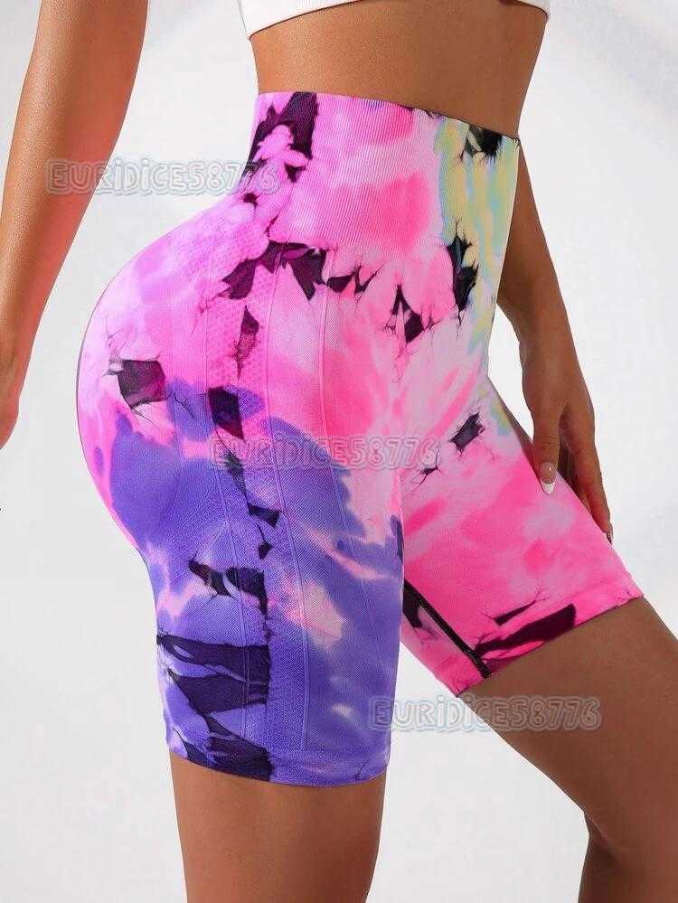 New High Waist Tie-dye Yoga Shorts Hip Lift Fitness Shorts Belly Control Running Sports Shorts Women 2025 H250806