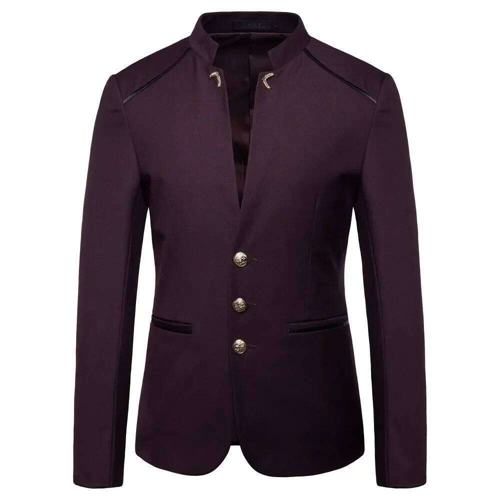 2025 Spring new fashion men's sports coat with Chinese slim-fit stand-up collar solid color suit jacket