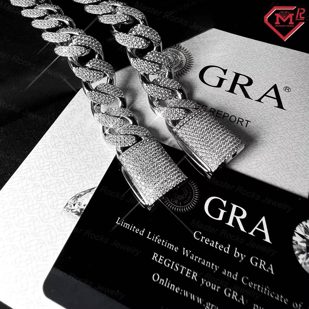 Hiphop Moissanite Chain 15mm 16mm Cuban Link 925 Silver Iced Out VVS Men Necklace Moissanite Cuban Chain