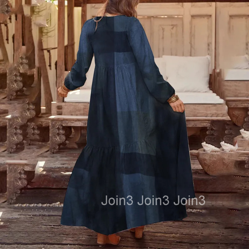 Elegant Losse Maxi Shirt Dress For Women Autumn Long Sleeve V Neck Vintage Plaid Print Long Dresses Ladies Dress Fashion Robe