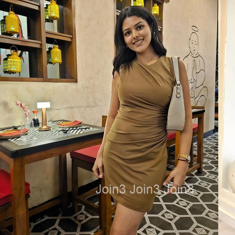 New Elegant Dresses Womens Summer New Fashion Tight Ruched Mini Party Womens Dress Street Youth Holiday Dress