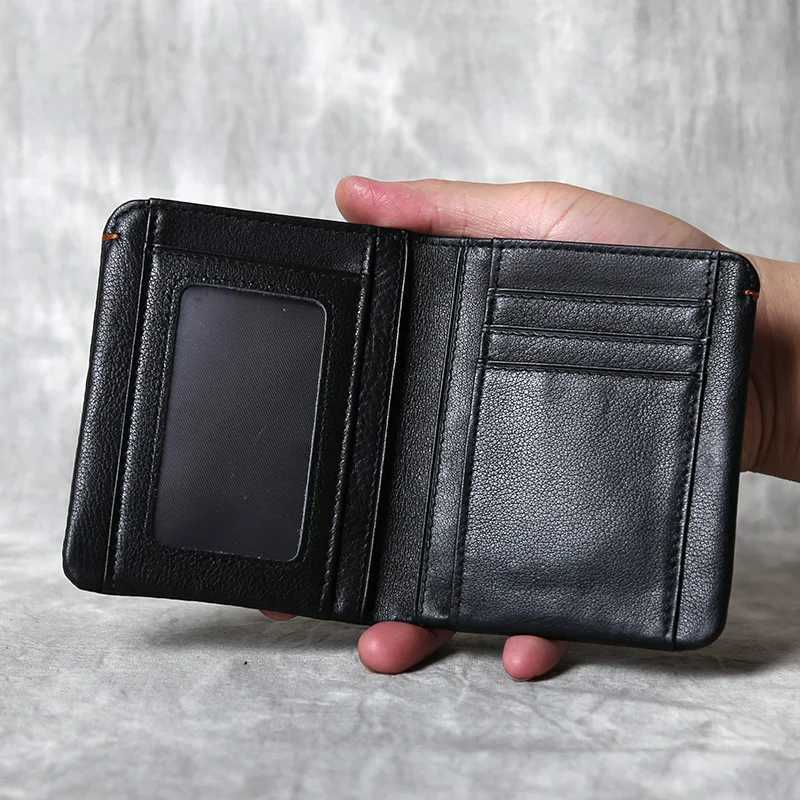 Genuine Leather Wallet Mens Short Handmade Top Layer Cow Leather Retro Casual Versatile Ultra-thin WalletXJ250806