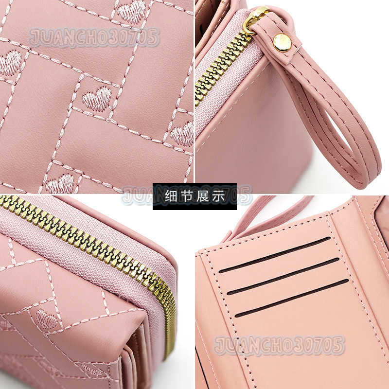 New Womens Short Wallet Simple Embroidery Love Pu Three Fold Bag Card Bag Multi Slot Wallet H250806