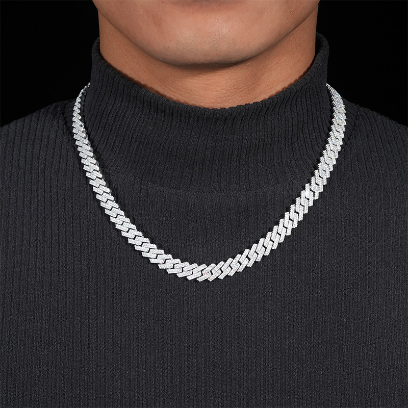 10mm Full Moissanite Inlay S Sier Dia Cuban Chain Trendy Brand Necklace Accessories Free delivery