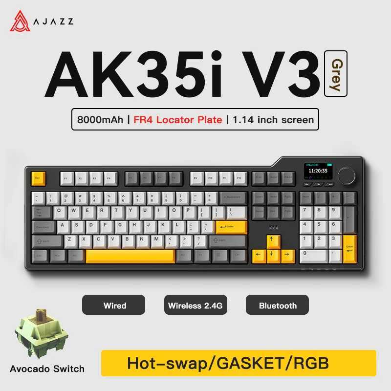 New Ajazz AK35I V3 MAX Tri-Mode Wired Wireless Gaming Keyboard Gasket Full Key Hot Swap 104 Keys Customized Keyboard Z250805