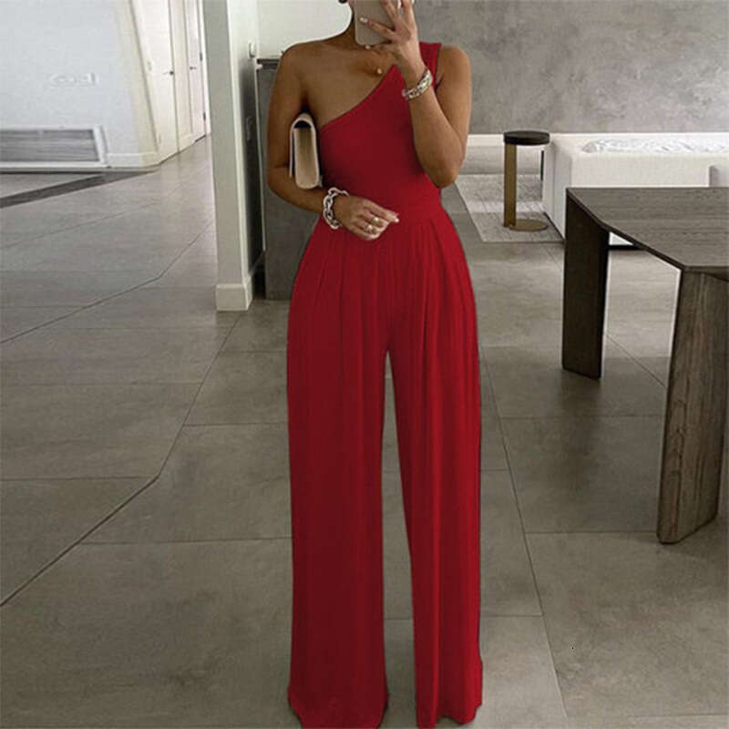 New Women's Fashion Asymmetrical Neck Elegant High Waist Sexy Wide Leg Jumpsuit For Women 661 B5