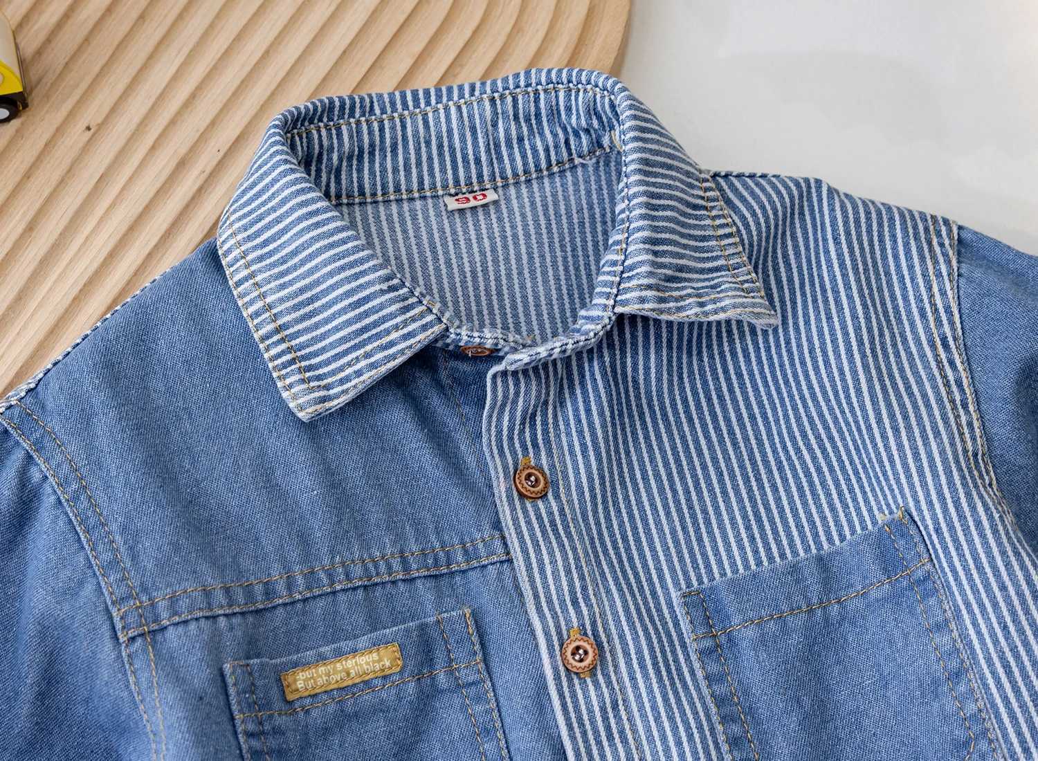 Baby Boys Striped Contrasting Soft Denim Shirt Spring Autumn Long Sleeve Single-breasted Casual Jean Shirt Boys Tops X250806